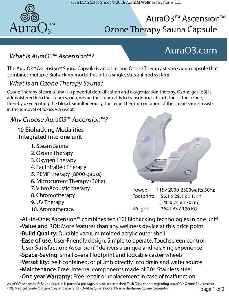 AURA O₃ — Ascension Steam Capsule™ Complete Therapy System (Ozone + Steam + 10L Oxygen)