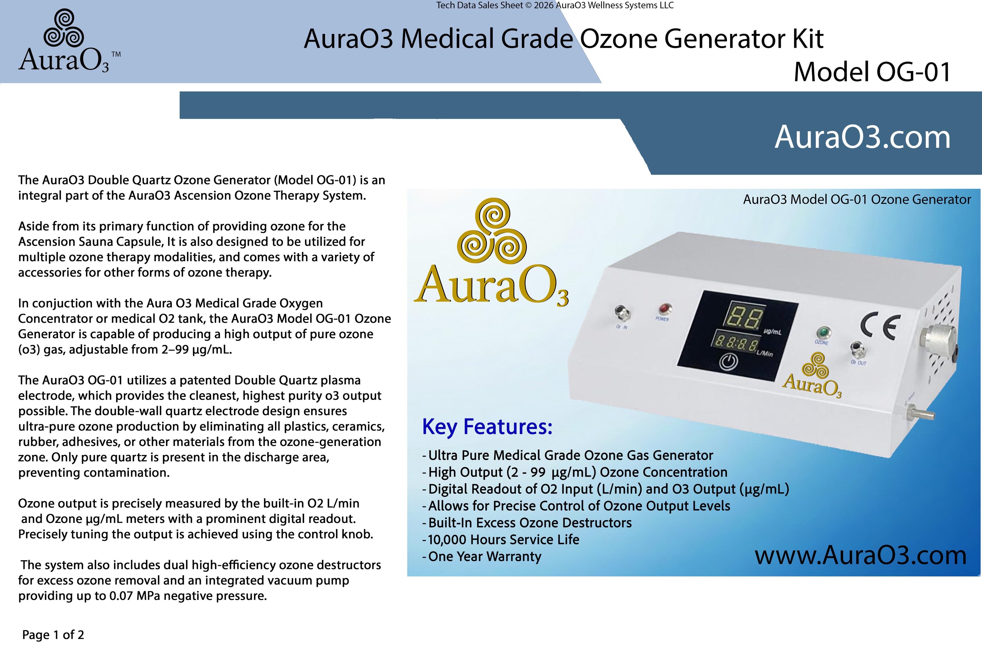 AURA O₃ — Ascension Steam Capsule™ Complete Therapy System (Ozone + Steam + 10L Oxygen)